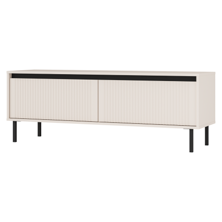 TV-Board, TV-Schrank 140 cm mit Schubladen, schwarze Metallfüße, Lamellen-Fronten, sandbeige, ASTIR