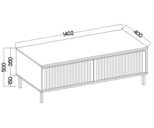 TV-Board, TV-Schrank 140 cm mit Schubladen, schwarze Metallfüße, Lamellen-Fronten, sandbeige, ASTIR