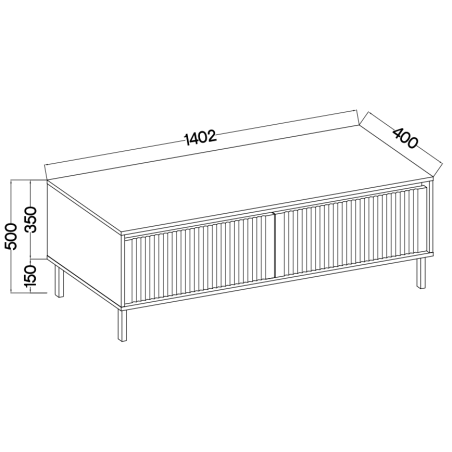 TV-Board, TV-Schrank 140 cm mit Schubladen, schwarze Metallfüße, Lamellen-Fronten, sandbeige, ASTIR