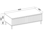 TV-Board, TV-Schrank 140 cm mit Schubladen, schwarze Metallfüße, Lamellen-Fronten, sandbeige, ASTIR