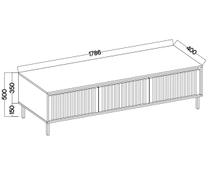 TV-Board, TV-Schrank 178 cm, mit 3 Schubladen, schwarze Metallfüße, Lamellen-Fronten, sandbeige, ASTIR