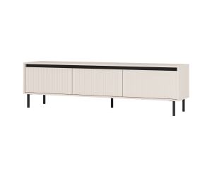 TV-Board, TV-Schrank 178 cm, mit 3 Schubladen, schwarze Metallfüße, Lamellen-Fronten, sandbeige, ASTIR