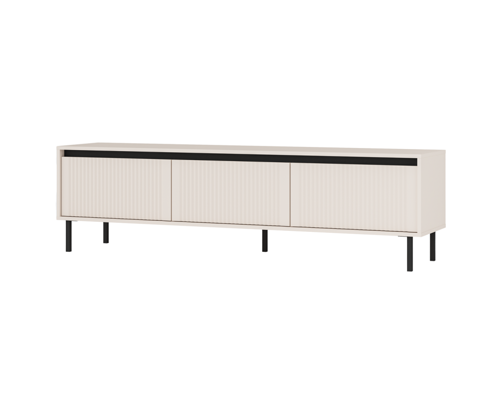 TV-Board, TV-Schrank 178 cm, mit 3 Schubladen, schwarze Metallfüße, Lamellen-Fronten, sandbeige, ASTIR