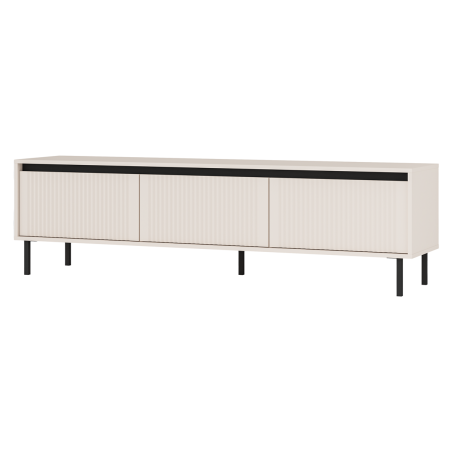TV-Board, TV-Schrank 178 cm, mit 3 Schubladen, schwarze Metallfüße, Lamellen-Fronten, sandbeige, ASTIR