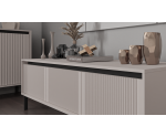 TV-Board, TV-Schrank 178 cm, mit 3 Schubladen, schwarze Metallfüße, Lamellen-Fronten, sandbeige, ASTIR
