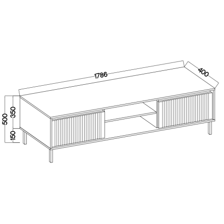 TV-Board, TV-Schrank 178 cm, mit Schubladen, schwarze Metallfüße, Lamellen-Fronten, sandbeige, ASTIR