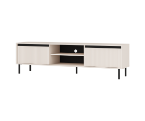 TV-Board, TV-Schrank 178 cm, mit Schubladen, schwarze Metallfüße, Lamellen-Fronten, sandbeige, ASTIR