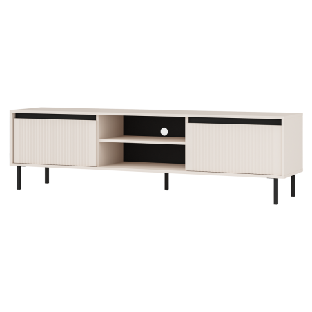 TV-Board, TV-Schrank 178 cm, mit Schubladen, schwarze Metallfüße, Lamellen-Fronten, sandbeige, ASTIR