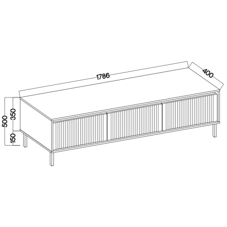 ASTIR TV-Board, TV-Schrank 178 cm, mit 3 Schubladen, schwarze Metallfüße, Lamellen-Fronten, Eiche Evoke