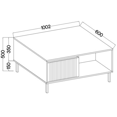 ASTIR Couchtisch, Kaffeetisch mit einer Schublade, schwarze Metallfüße, Lamellen-Fronten, Eiche Evoke