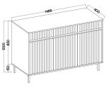 Kommode 148 cm, dreitürig, mit Schubladen, schwarze Metallfüße, Lamellen-Fronten, Eiche Evoke, ASTIR