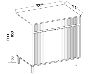 ASTIR Kommode 102 cm zweitürig, mit Schubladen, schwarze Metallfüße, Lamellen-Fronten Eiche Evoke