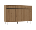 Kommode 148 cm, dreitürig, mit Schubladen, schwarze Metallfüße, Lamellen-Fronten, Eiche Evoke, ASTIR