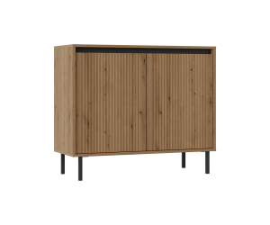 Kommode 102 cm, zweitürig, schwarze Metallfüße, Lamellen-Fronten, Eiche Evoke, ASTIR