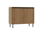 Kommode 102 cm, zweitürig, schwarze Metallfüße, Lamellen-Fronten, Eiche Evoke, ASTIR