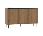 Kommode 148 cm, dreitürig, schwarze Metallfüße, Lamellen-Fronten, Eiche Evoke, ASTIR