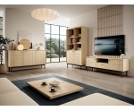 Hochregal, Bücherregal, Standregal mit Schrank und offenen Ablagefächern, gefräste Fronten, Eiche Linea, PAXOS 104