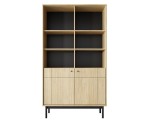 Hochregal, Bücherregal, Standregal mit Schrank und offenen Ablagefächern, gefräste Fronten, Eiche Linea, PAXOS 104