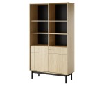 Hochregal, Bücherregal, Standregal mit Schrank und offenen Ablagefächern, gefräste Fronten, Eiche Linea, PAXOS 104