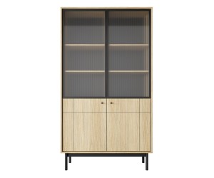 Hochvitrine, Vitrine mit geriffeltem Glas, gefräste Fronten, Eiche Linea, PAXOS 104
