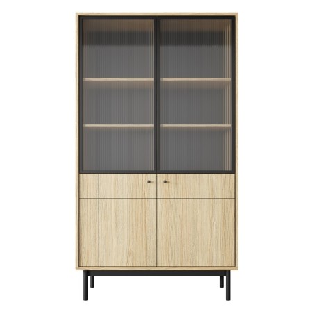 Hochvitrine, Vitrine mit geriffeltem Glas, gefräste Fronten, Eiche Linea, PAXOS 104