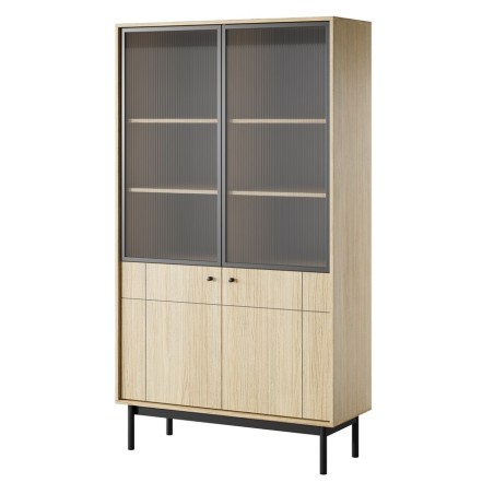 Hochvitrine, Vitrine mit geriffeltem Glas, gefräste Fronten, Eiche Linea, PAXOS 104