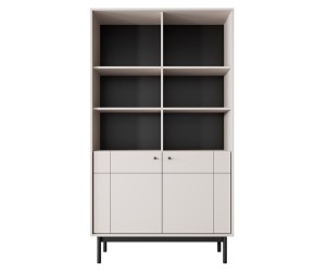 Hochregal mit Schrank und offenen Ablagefächern, Bücherregal, Standregal, gefräste Fronten, Kaschmir, PAXOS 104