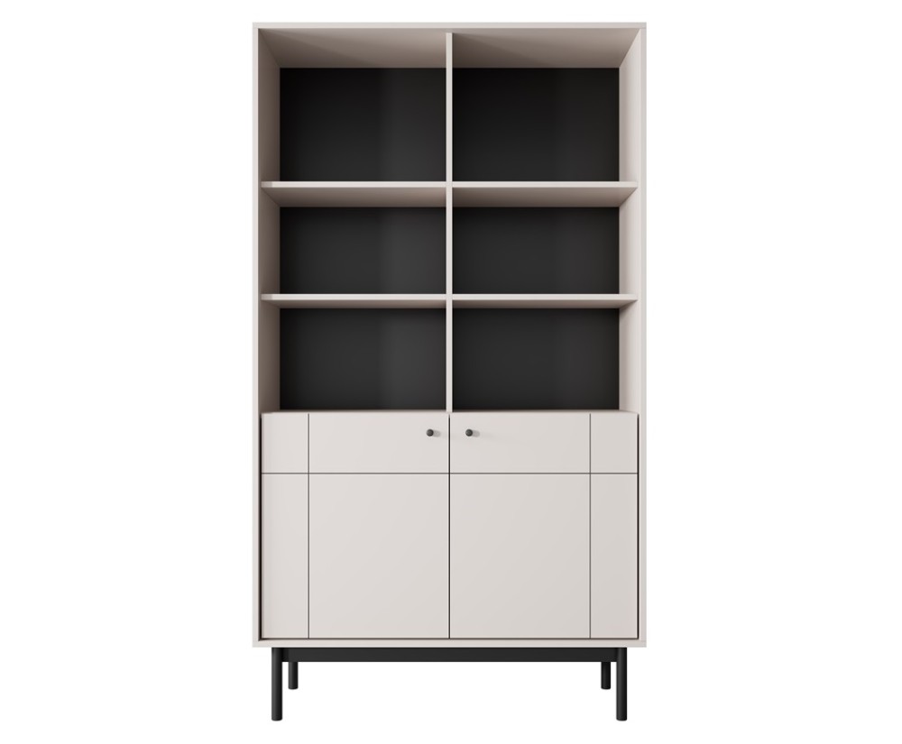 Hochregal mit Schrank und offenen Ablagefächern, Bücherregal, Standregal, gefräste Fronten, Kaschmir, PAXOS 104