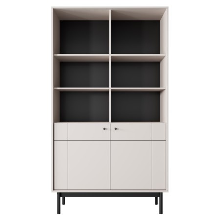 PAXOS 104 Hochregal, Bücherregal, Standregal mit Schrank und offenen Ablagefächern, gefräste Fronten, Kaschmir