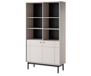 PAXOS 104 Hochregal, Bücherregal, Standregal mit Schrank und offenen Ablagefächern, gefräste Fronten, Kaschmir