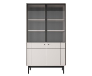 PAXOS 104 Hochvitrine, Vitrine mit geriffeltem Glas, gefräste Fronten, Kaschmir