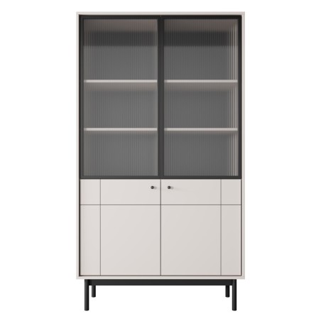 PAXOS 104 Hochvitrine, Vitrine mit geriffeltem Glas, gefräste Fronten, Kaschmir