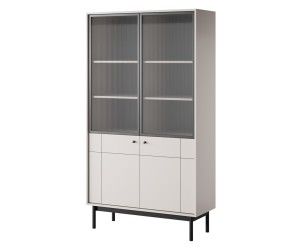 PAXOS 104 Hochvitrine, Vitrine mit geriffeltem Glas, gefräste Fronten, Kaschmir