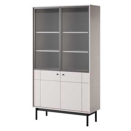 PAXOS 104 Hochvitrine, Vitrine mit geriffeltem Glas, gefräste Fronten, Kaschmir