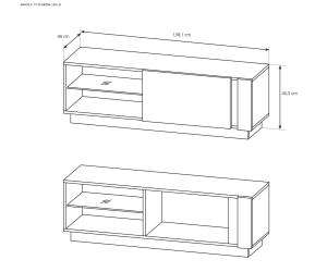 ARKOS G TV-Schrank, TV-Board 138 cm mit Glasablage, optional mit LED-Beleuchtung, weiß + Grandson Eiche