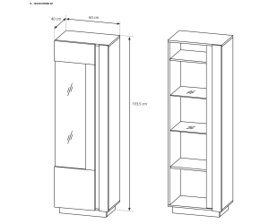ARKOS B Hochwitrine mit Glasablagen, optional mit LED-Beleuchtung, weiß glänzend + Grandson Eiche