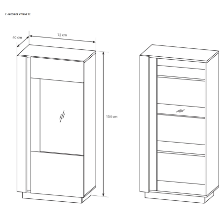 Niedrige Vitrine 72 cm, mit Glasablage, optional mit LED-Beleuchtung, weiß glänzend + Grandson Eiche, ARKOS C