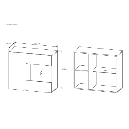 Hängende Vitrine 96 cm, mit Glasablage, optional mit LED-Beleuchtung, weiß glänzend + Grandson Eiche, ARKOS D