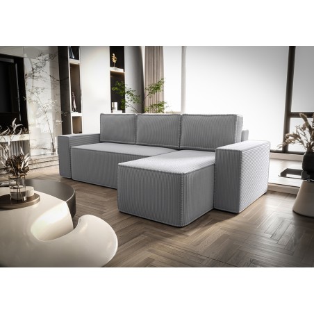 NESTO A1 Ecksofa in L-Form mit Schlaffunktion und Bettkasten, BREITE Armlehnen, Cord POSO