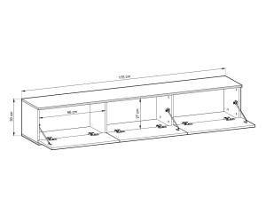 LIDO RTV-Schrank, TV-Board, Fernsehtisch Breite 175 cm, Hängeschrank, GLATTE Fronten, goldene Einsätze, Farbvarianten