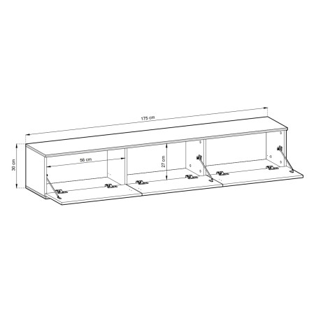 LIDO RTV-Schrank, TV-Board, Fernsehtisch Breite 175 cm, Hängeschrank, GLATTE Fronten, goldene Einsätze, Farbvarianten