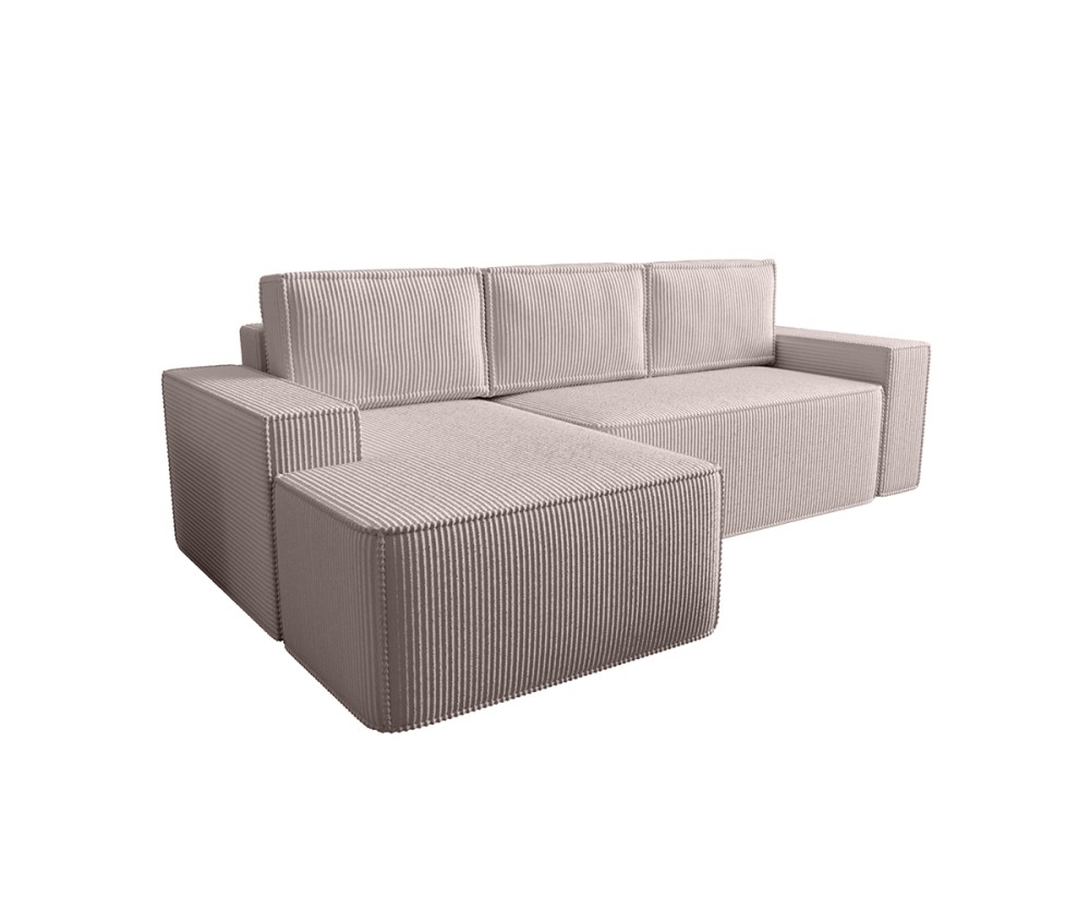 Ecksofa in L-Form mit Schlaffunktion und Bettkasten, mit eingebauter Armlehne, Cord POSO, NESTO A4