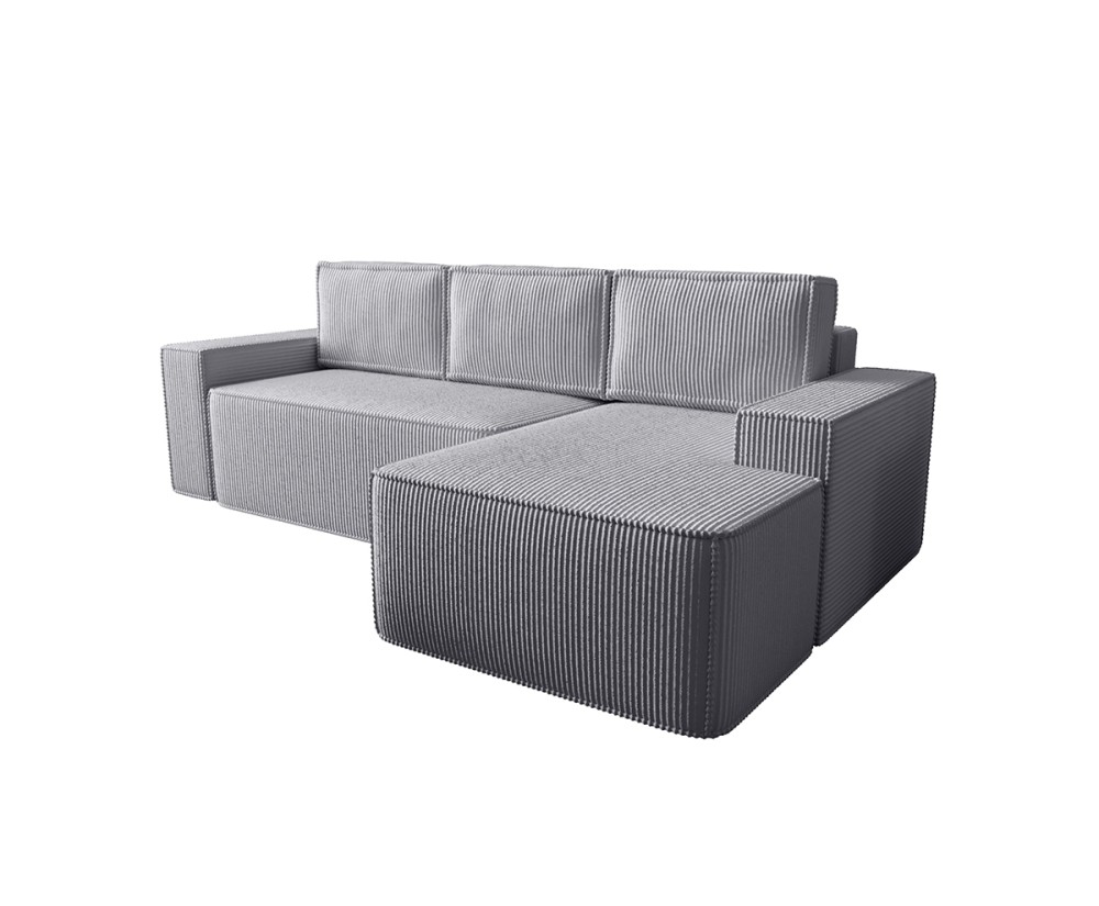 Ecksofa in L-Form mit Schlaffunktion und Bettkasten, mit eingebauter Armlehne, Cord POSO, NESTO A4