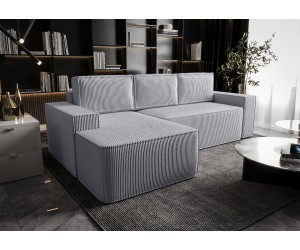 NESTO A4 Ecksofa in L-Form mit Schlaffunktion und Bettkasten, mit eingebauter Armlehne, Cord POSO