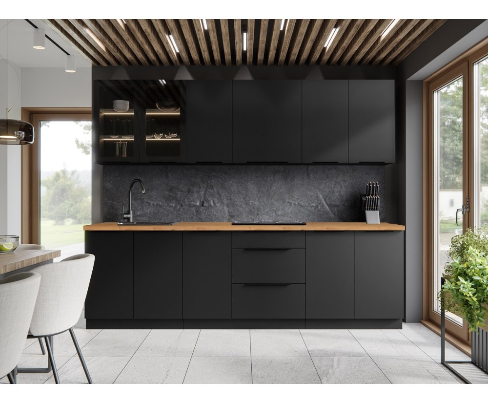 NORIS Küchenzeile, Küchenblock Breite 260 cm, schwarz matt, ohne E-Geräte