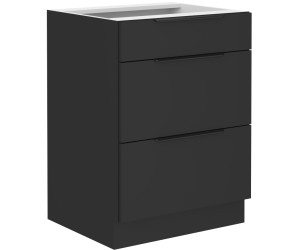 NORIS 60 D 3S BB Küchenunterschrank mit Schubladen, schwarz matt / schwarz matt