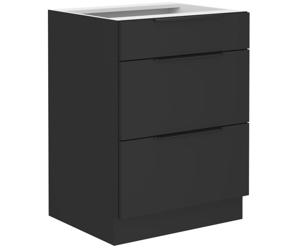 NORIS 60 D 3S BB Küchenunterschrank mit Schubladen, schwarz matt / schwarz matt
