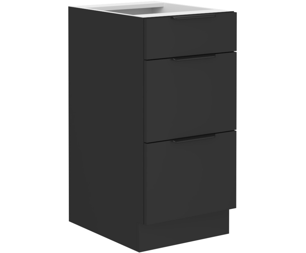 NORIS 40 D 3S BB Küchenunterschrank mit Schubladen, schwarz matt / schwarz matt