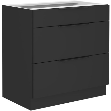 NORIS 80 D 3S BB Küchenunterschrank mit Schubladen, schwarz matt / schwarz matt