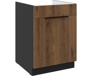 VELO 60 ZL 1S BB Spülenunterschrank mit einer Schublade PREMIUM BOX, schwarz matt / Nussbaum Okapi